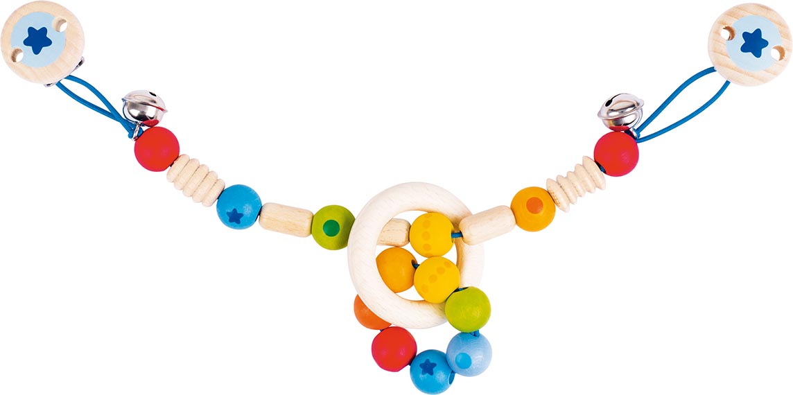 Chaîne de poussette aux perles en bois multicolore lutin
